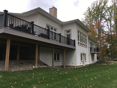 Rear of a contemporary ranch custom home