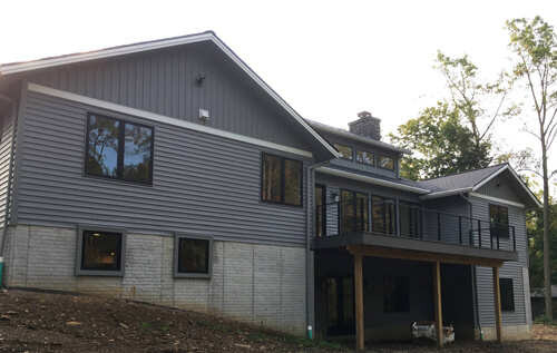 Rear of a mid-century modern custom home